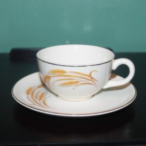 Vintage Homer Laughlin Golden Wheat 22k Gold Trim Cream White Tea Cup and Plate